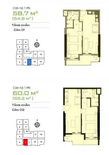 Bảng thiết kế 1 phòng ngủ CSJ tower vũng tàu